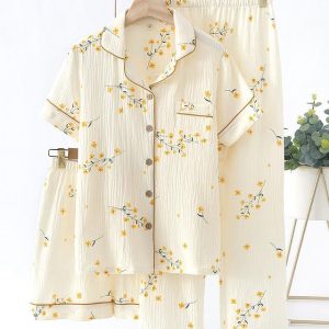Womens 3pcs Cotton Pajamas Set