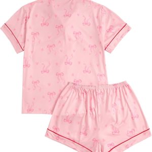 Bow Beach Print  Pajama Set