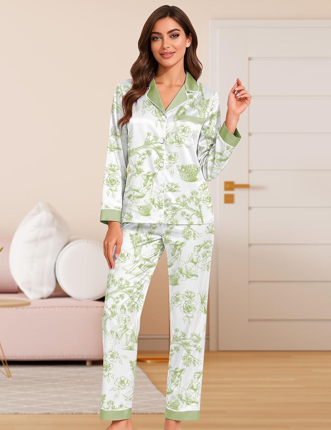 Satin Finish Satin Pajama Set for Women - Image 2