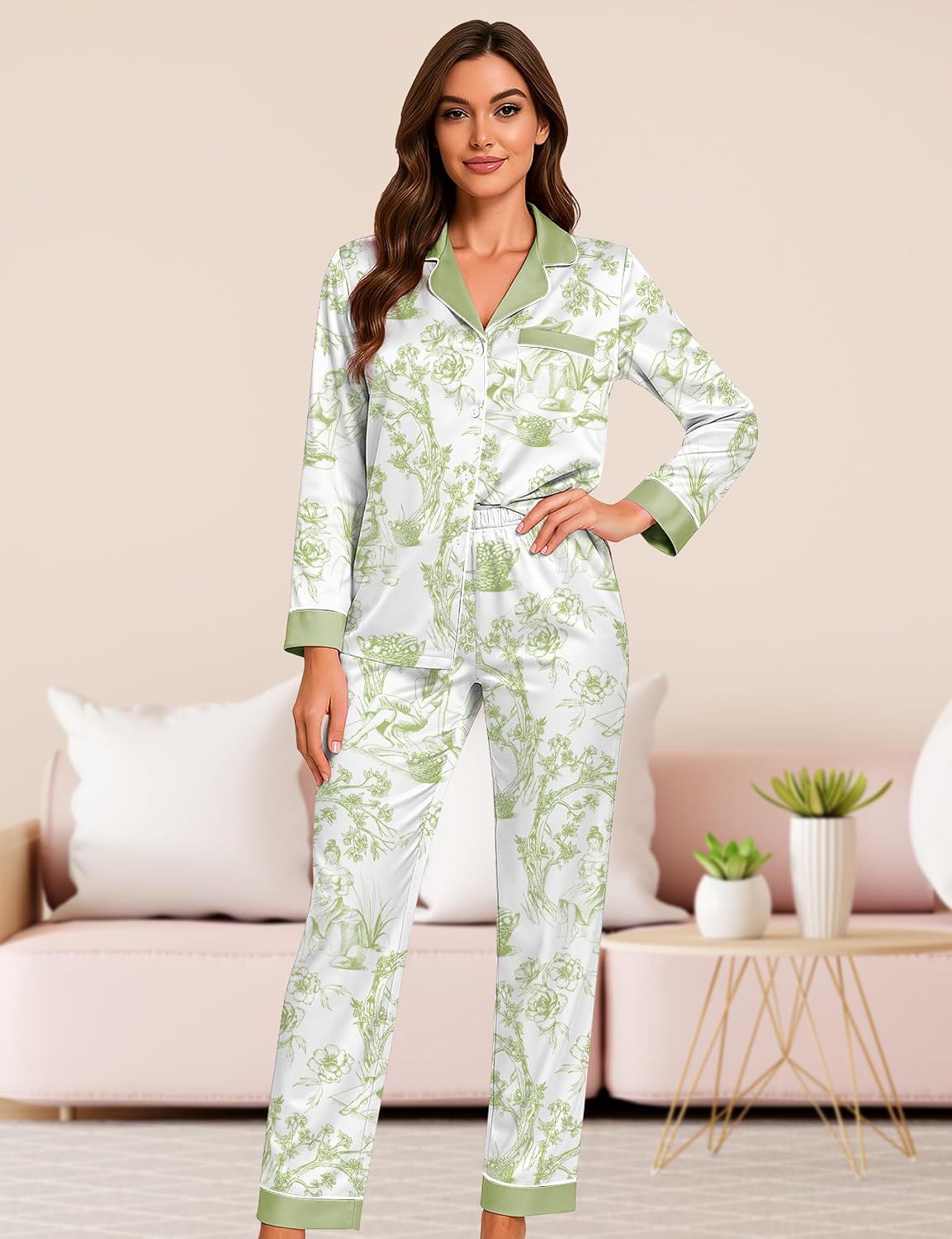 Satin Finish Satin Pajama Set for Women - Image 3