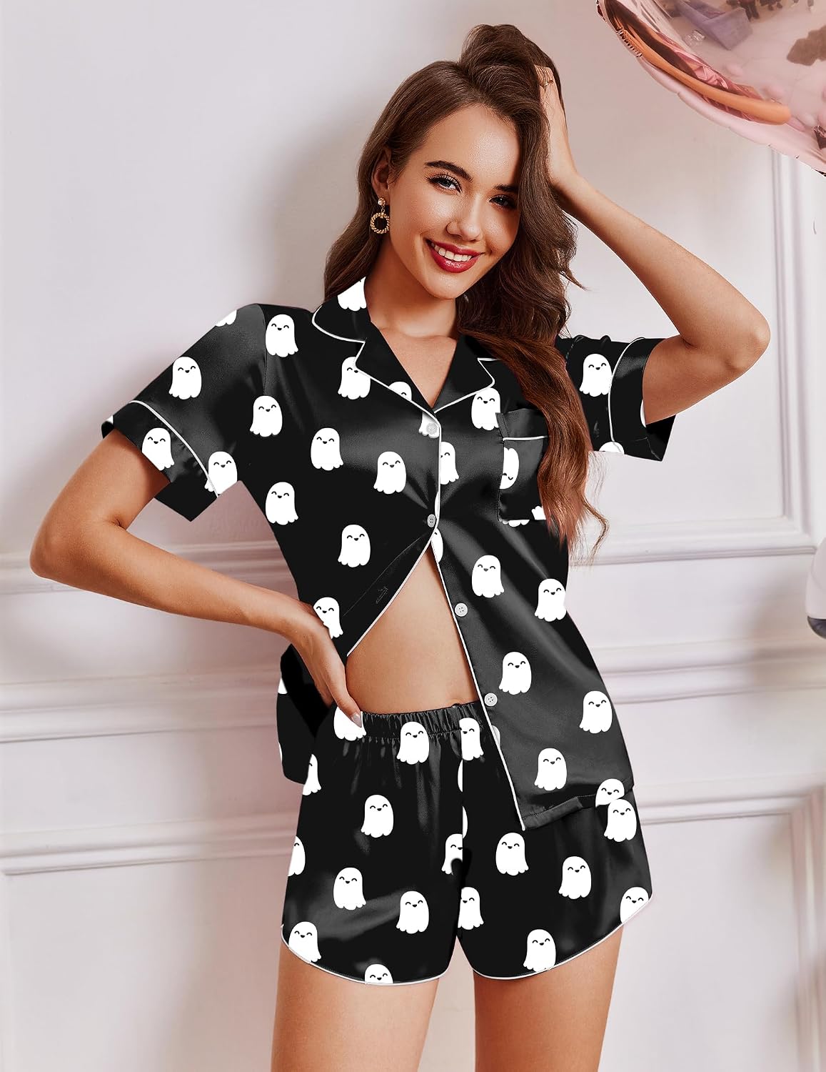 Satin Finish 2 Piece Short Pyjama Loungewear Set - Image 2